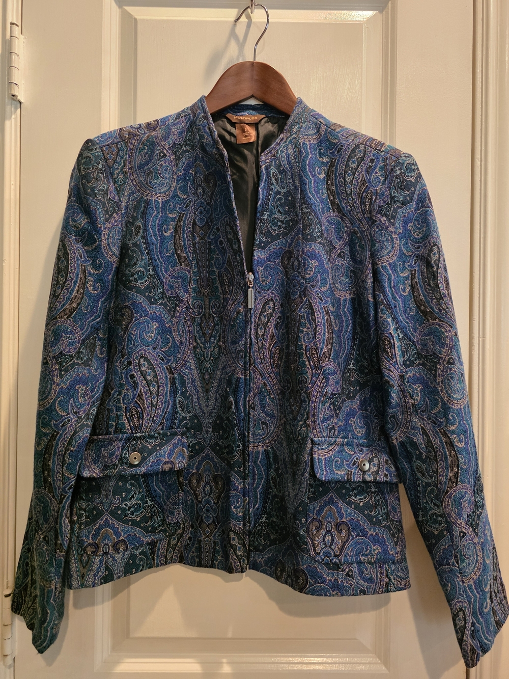Multiples Blue Paisley Zip-Front Jacket Sz Small